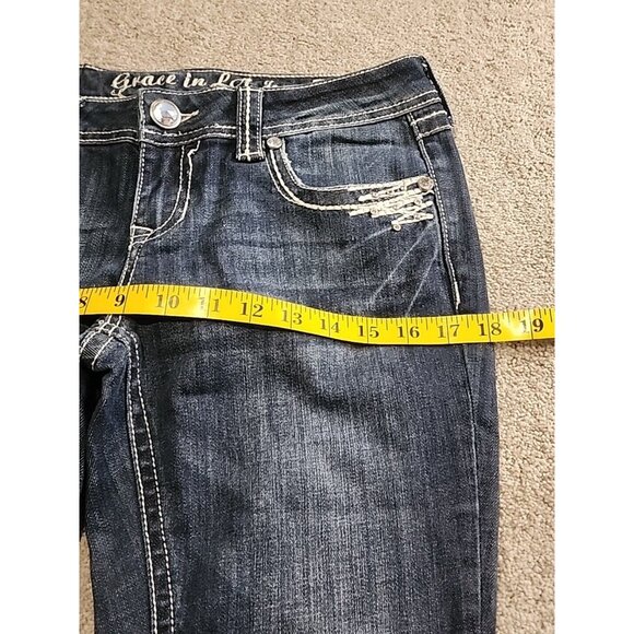 Grace In LA Women's Size 9/28 Embellished Flap Pockets  Heavy Stitch Bootcut - Picture 16 of 16